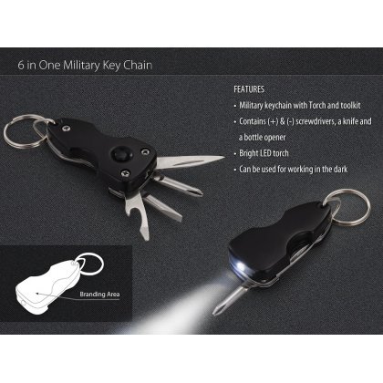 Personalized 6 In 1 Military Keychain (With Tool Kit And Torch)