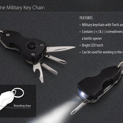Personalized 6 In 1 Military Keychain (With Tool Kit And Torch)