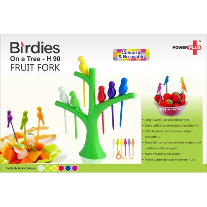 Personalized birdies on a tree fruit fork set