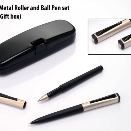 Personalized Boxy Metal Roller And Ball Pen Set (With Gift Box)