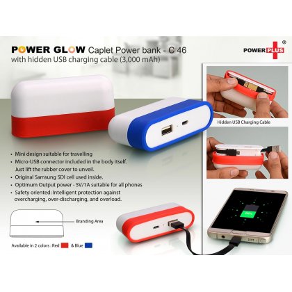 Personalized caplet power bank with hidden wire