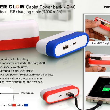 Personalized caplet power bank with hidden wire