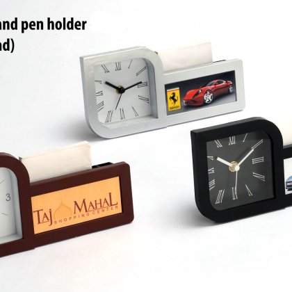 Personalized Clock With Pad And Pen Holder (With Writing Pad) (Branding Included)