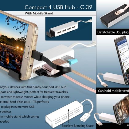 Personalized compact 4 usb hub with mobile stand