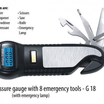 Personalized digital tyre pressure gauge with 7 emergency tools