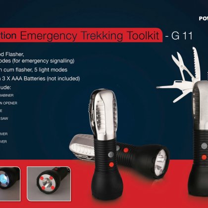 Personalized emergency trekking tool kit (9 function with 5 mode torch & 2 mode flasher)