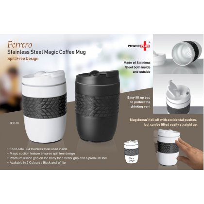 Personalized Ferrero Stainless Steel Magic Coffee Mug (300 Ml Approx) (Spill Free Design)