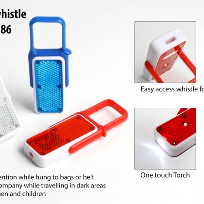 Personalized flash tag with whistle and torch (with reflector)