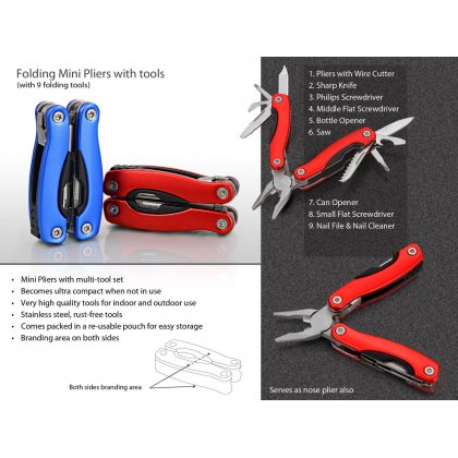 Personalized Folding Mini Pliers With 9 Tools (Superior Quality)