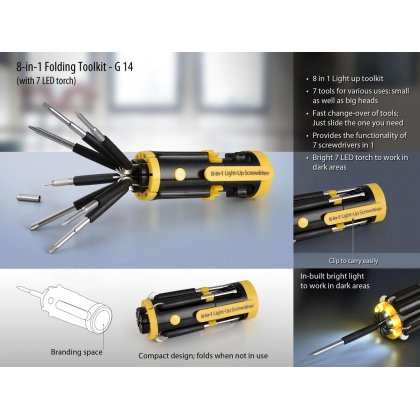 Personalized folding tool kit with 7 led torch