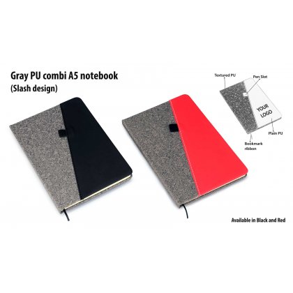 Personalized Gray Pu Combi A5 Notebook (Slash Design)