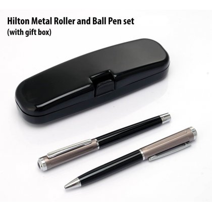 Personalized Hilton Metal Roller And Ball Pen Set (With Gift Box)