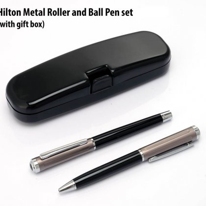 Personalized Hilton Metal Roller And Ball Pen Set (With Gift Box)
