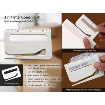 Personalized letter opener with magnifier & ruler