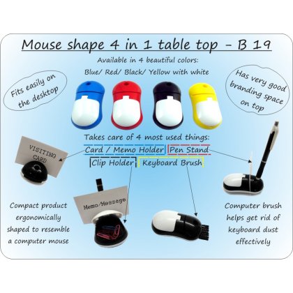 Personalized mouse shape 4 in 1 table top (with pen holder, memo holder, paper clip holder & keyboard cleaning brush)