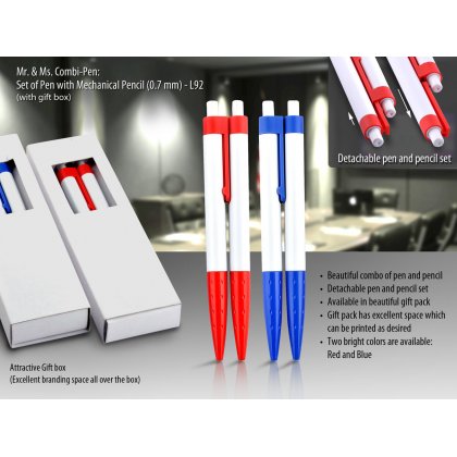 Personalized mr & ms. combi-pen: set of pen with mechanical pencil (0.7 mm) (with gift box)