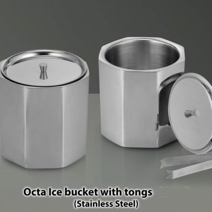 Personalized Octa Ss Ice Bucket With Tongs