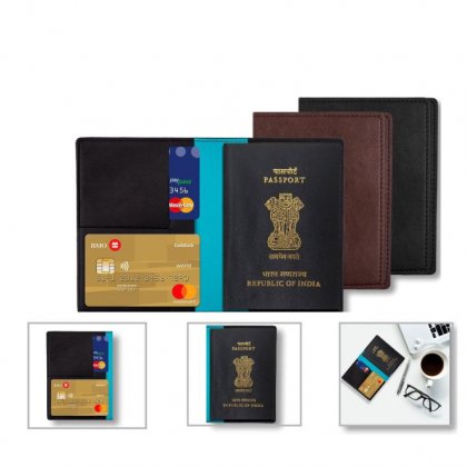 Personalized Passport Cover (T R V L G E A R - Fairfax) / Black, Brown