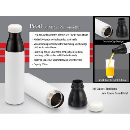 Personalized Pearl Double Cap Vacuum Bottle In Powder Coated Finish (750Ml)