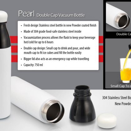 Personalized Pearl Double Cap Vacuum Bottle In Powder Coated Finish (750Ml)