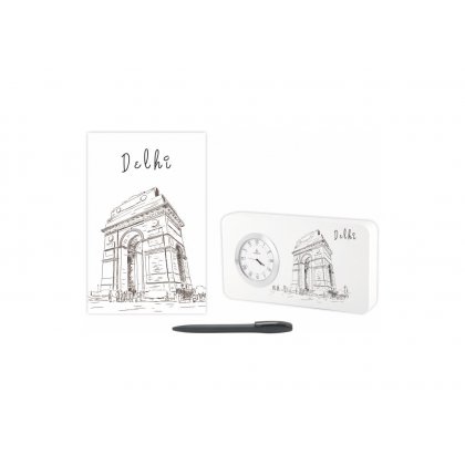 Personalized Delhi Gift Set Of Three (Table Clock Softcover Notebook & Pen)