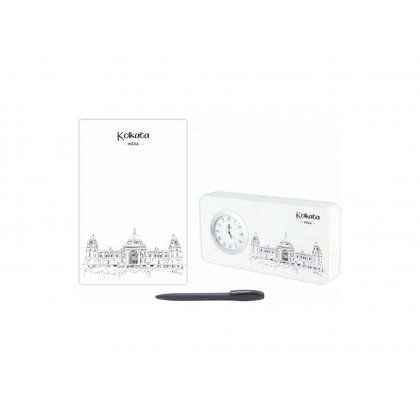 Personalized Kolkata Gift Set Of Three (Table Clock Softcover Notebook & Pen)