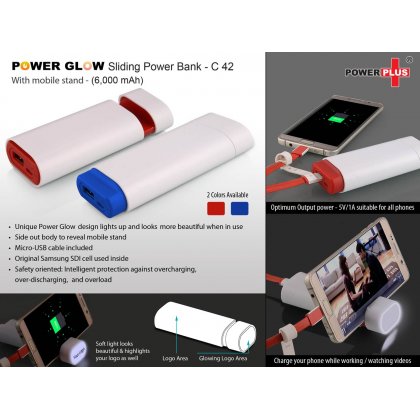 Personalized powerglow sliding power bank with mobile stand