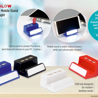 Personalized Powerglow Usb Hub With Mobile Stand And Logo Highlight (Top Usb)