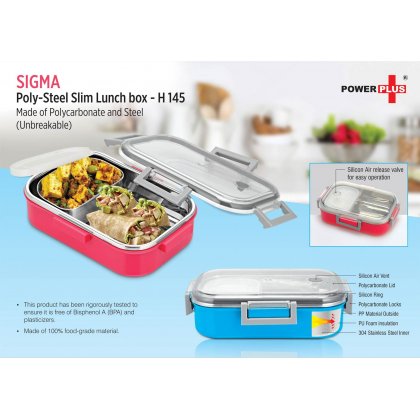 Personalized sigma poly-steel slim lunch box (made of polycarbonate and steel) (unbreakable)