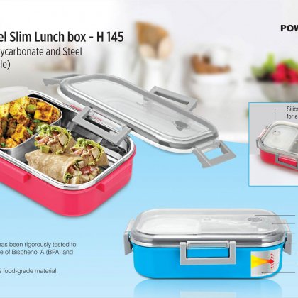 Personalized sigma poly-steel slim lunch box (made of polycarbonate and steel) (unbreakable)