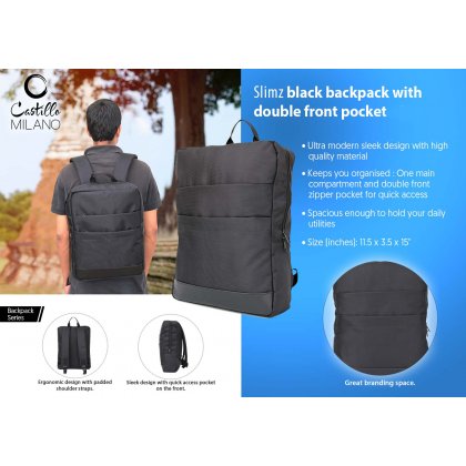 Personalized Slimz Black Backpack With Double Front Pocket