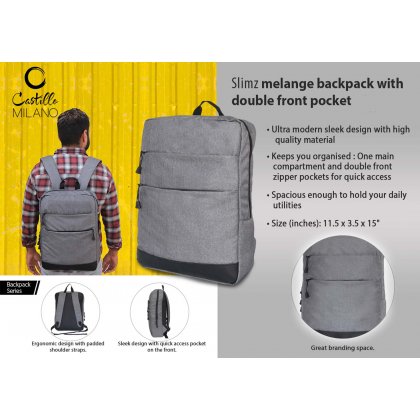 Personalized Slimz Gray Backpack With Double Front Pocket