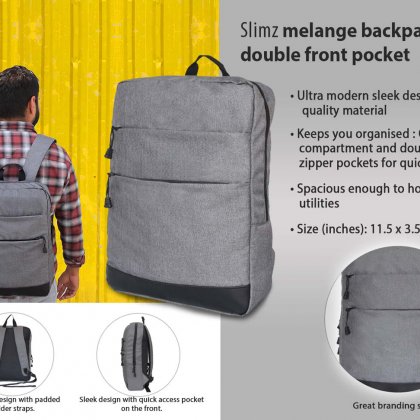 Personalized Slimz Gray Backpack With Double Front Pocket