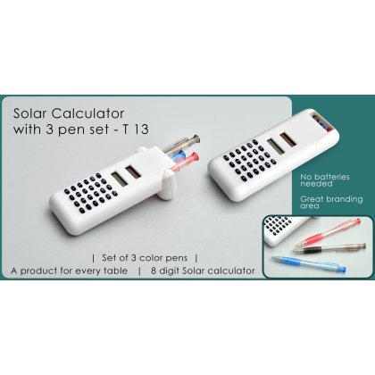 Personalized solar calculator with 3 pen set