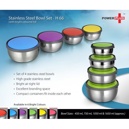 Personalized stainless steel bowl set (with bright coloured lid)