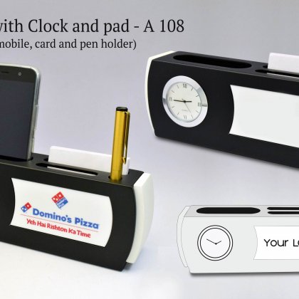 Personalized table top with clock and pad (with mobile,card and pen holder) (branding included) (moq: 100)