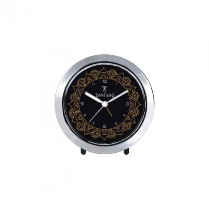 Personalized Tanishq Chrome Plated Table Clock (4" Dia)