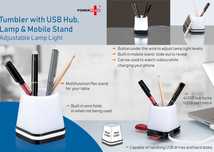 Personalized Tumbler With USB Hub, Lamp And Mobile Stand (Adjustable Lamp Light)