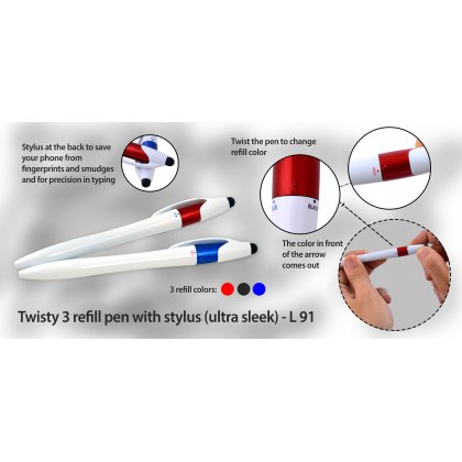 Personalized twisty 3 refill pen with stylus (ultra sleek)