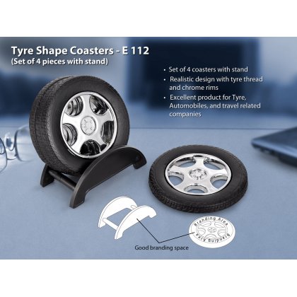 Personalized tyre shape coaster set with stand (4 pcs)