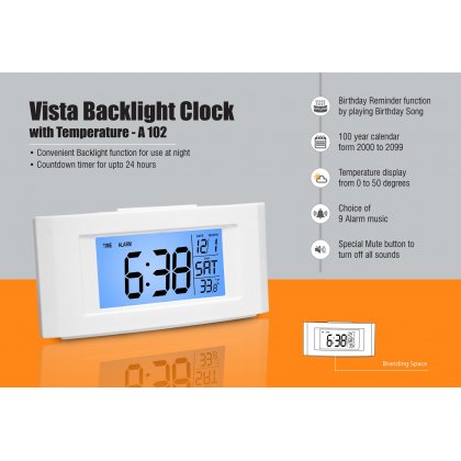 Personalized vista backlight clock with temperature
