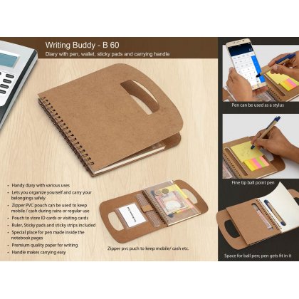 Personalized Writing Buddy: Diary With Pen, Wallet, Sticky Pads And Carrying Handle (60 Sheets)