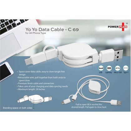 Personalized Yo Yo 3 In 1 Data & Charging Cable (With USB C Type Port)
