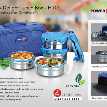 Personalized zippy delight: 4 container lunch box (steel containers)