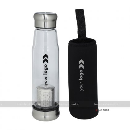 Personalized Glass Tea Infuser Bottle with Black Cover