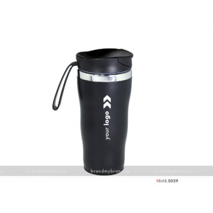 Personalized Insulated Black Vacuum Mug with silicone Band