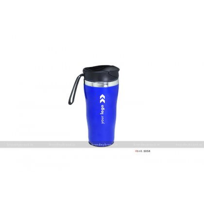 Personalized Insulated Blue Vacuum Mug with silicone Band
