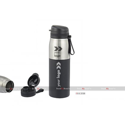 Personalized silver and black turbo-single wall stainless steel bottle (900 ml)