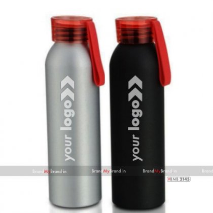 Personalized silver/black mascot-new aluminium bottle (600 ml)