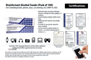 Disinfectant Alcohol Swabs (Pack Of 100) | For Sanitizing Hands, Phones, Keys, Car Steering, Etc